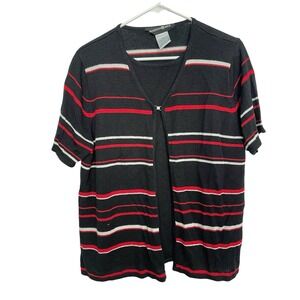 Sag Harbor Womens Large Black & Red Short Sleeve Sweater Business Casual
